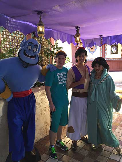 Michael with the Aladdin characters